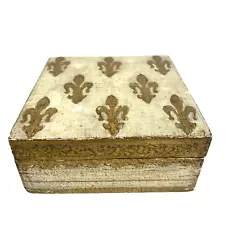 VTG Italian Florentine Wooden Trinket Jewelry Box Fleur de Lis Gold Gilt Tole