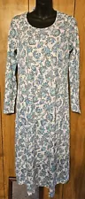 Lands End Womens Sz S Dress Maxi Blue Floral Long Sleeve Cotton Soft NEW