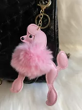 Poodle Dog Bag Charm Keychain Purse charm Plush Pom Pom Pink Fluffy New