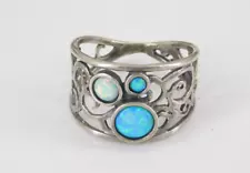 925 Sterling Silver Opal Ring Size 11