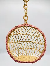 Vintage Miniature Wicker Hanging Doll Swing Chair Pink Edge