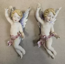 Pair of Vintage Wall Angels CHERUBS Porcelain Statues Arnart JAPAN -DAMAGED