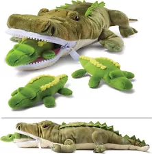 PREXTEX Plush Alligator Toys Stuffed Animal w/ 3 Alligator Baby Stuffed Animals