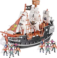 Pirate Playset - 10 inch Pirate Ship with 2 inch Pirate Figurines - Hours of Fun