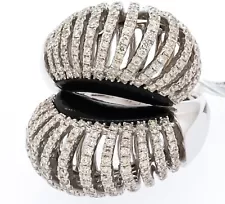 Heavy 18k White Gold 2.22ct Diamond + Onyx Jumbo Crossover Ring Size 6.5