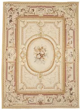 Hand-Woven Floral Design Aubusson 9X12 Needlepoint Oriental Rug Decor Carpet