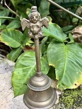 Vintage Brass Bell 13.5cm Tall Small Long Handle Chanting Tibetan Ornate 157 grm