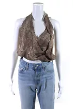 Haute Hippie Women's V-Neck Sleeveless Halter Blouse Snake Print Size S