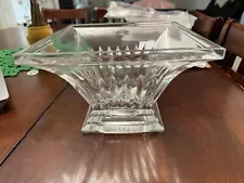 Heavy 24% Lead Crystal Carved Shannon Centerpiece Bowl Footed Square Germany