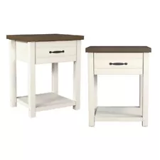 Hillsdale 2695-772 Lancaster Farmhouse Oak Top 1 Drawer Nightstand Ivory