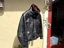 Vintage Cal Leather Horse Hide CHP 60s Black Motorcycle Jacket 44-46