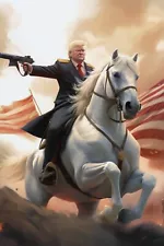 PRESIDENT DONALD TRUMP RIDING A WHITE STALLION HORSE 4X6 PHOTO POSTCARD