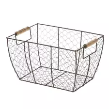 Mainstays Decorative Brown Chicken Wire Basket with Wood Handles. 12.2x8x7.28