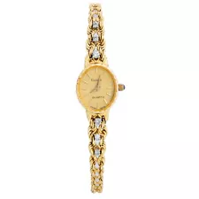 FINAL SALE 14k Yellow Gold Geneve Lds. Quartz Watch 6 GENUINE DIAMONDS ON BAND.