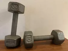 Vintage Ivanko Pair 10Lb Dumbbell Hex Metal Silver