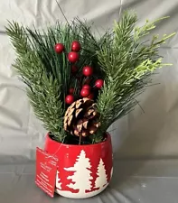 Ashland 10" Artificial Potted Pine Cone & Red Berries Christmas Tree Pot - New