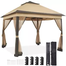 Garden Gazebo Pop Up Canopy Double Tiers Canopy Mesh Netting for Patio Backyard