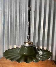 ANTIQUE green porcelain barn Gas Station Radial Wave industrial Light Pendant