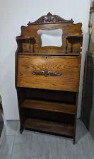 Antique Larkin Co. Victorian Oak Wood Drop Front Secretary Desk with Bookshelf