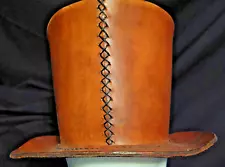 Vintage Handmade All Leather Top Hat/ Steampunk