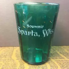 Antique Vintage Green Drinking Glass Souvenir Sparta Wisconsin Tumbler Travel