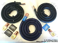 Sky High Oversized 1/0 Gauge AWG Big 3 Upgrade BLUE/BLACK Electrical Wiring Kit