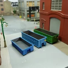 1/87 HO Scale Custom Built Set Of 3 Roll Off Dumpsters. Resin 3d printed models.