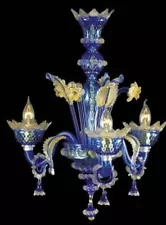 Chandelier in Murano blown glass venetian ceiling lighting suspension Venice blu