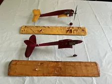 PAIR (2) VINTAGE WOODEN TETHER PLANES AIRPLANES ONE WITH OLD ENGINE / PROPELLER!