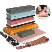 9PCS Knife Sharpening Stone Kit Dual Whetstone 400 1000 3000 8000 Grit Sharpener