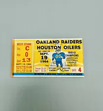 1964 Oakland Raiders VS Houston Oilers Ticket Stub NFL Ephemera