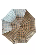 Valentine Amedeo Burberry Nova Check Look Compact Umbrella Wood Handle RARE