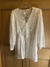 Coldwater Creek Romantic Blouse Lace Women's 1X Cream