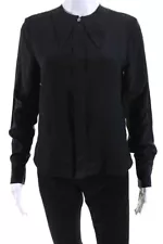 Chanel Womens Crew Neck Silk Long Sleeves Button Down Blouse Black Size Small