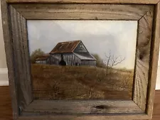 original landscape oil painting Old Barn~18.5x15.5” Reclaimed Wood Frame Signed