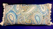 Throw Pillow Home Decor Peacock Blue Paisley Upholstery Handmade w/ Fringe