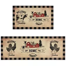 Farmhouse Kitchen Rugs Sets of 2 Brown Country Rustic Rooster Cow Kitchen Rug Wa