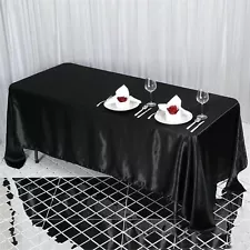 Black 72x120" RECTANGLE Satin TABLECLOTH Wedding Party Home Banquet Linens SALE