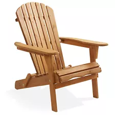 OPEN BOX - Folding Cedar Adirondack Chair, Solid Wood Outdoor Seating - Natural