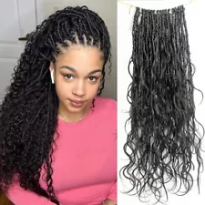 Crochet Human Hair Boho Box Braids with Human Hair Curls Pre-looped Crochet B...