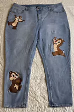 Disney Chip 'N Dale Silly Chipmunks & Acorns MOM JEANS PLUS SZ 22 *Flaw