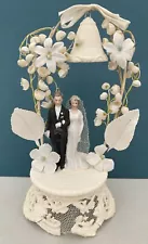 Antique Bride Groom Wedding Cake Topper Flowers