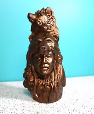 Native American Indian Sculpture Hand Painted Ceramic Statue Bronze/Brown Color