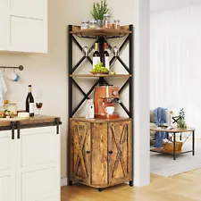 5 Tier Kitchen Corner Bar Cabinet Tower Wine Liquor Open Storage Display Rack