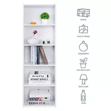 5-Tier Bookcase Storage Organizer Wall Shelf Bookshelf for Home Office White