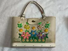 Vintage Enid Collins FLOWER BASKET Purse Jeweled 1960’s Handbag Wood Bottom