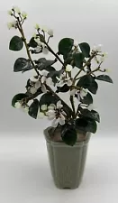 14" Bonsai Tree with White Glass Flowers & Green Glass Leaves in Celadon Pot