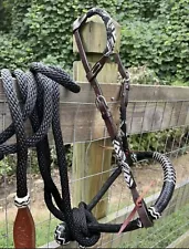 Beaded Bitless Hackamore Rawhide Bosal Mecate Complete Set New Horse Tack