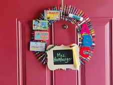 Crayon and School Supplies Wreath Christmas Ornament A+ Teacher Gift Decoration