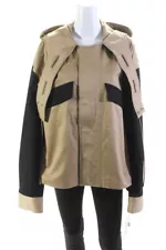 Adeam Unisex Adults Cotton Hooded Two-Toned Zip Up Shibuya Jacket Beige Size M